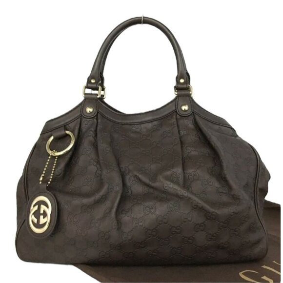 GUCCI: GUCCISsima Sukey GG Logo Tote Hand Bag Brown #1387 - Picture 1 of 11